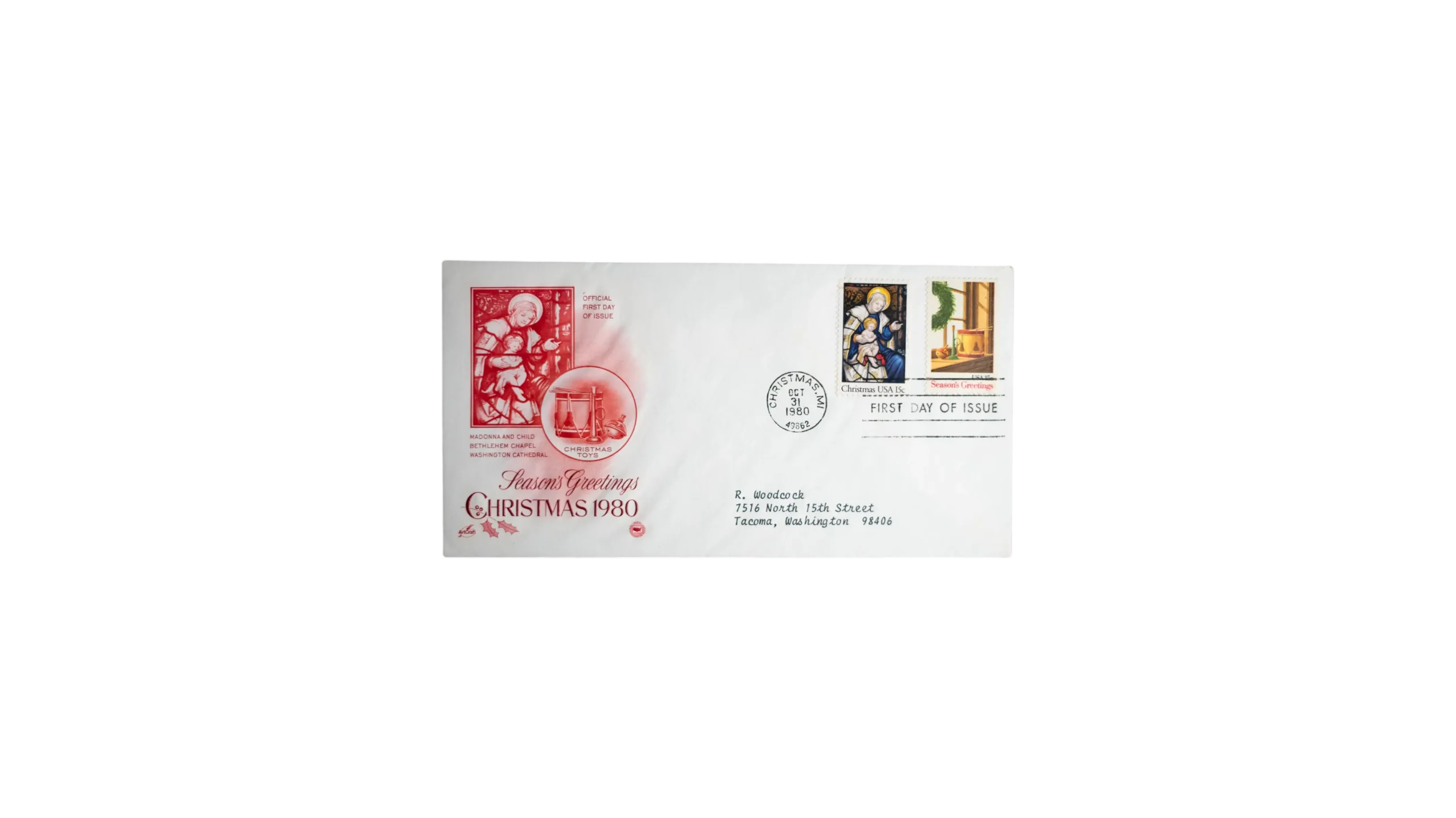 DSC00292-12 1980 First Day Cover Seasons Greetings Christmas - Image 1