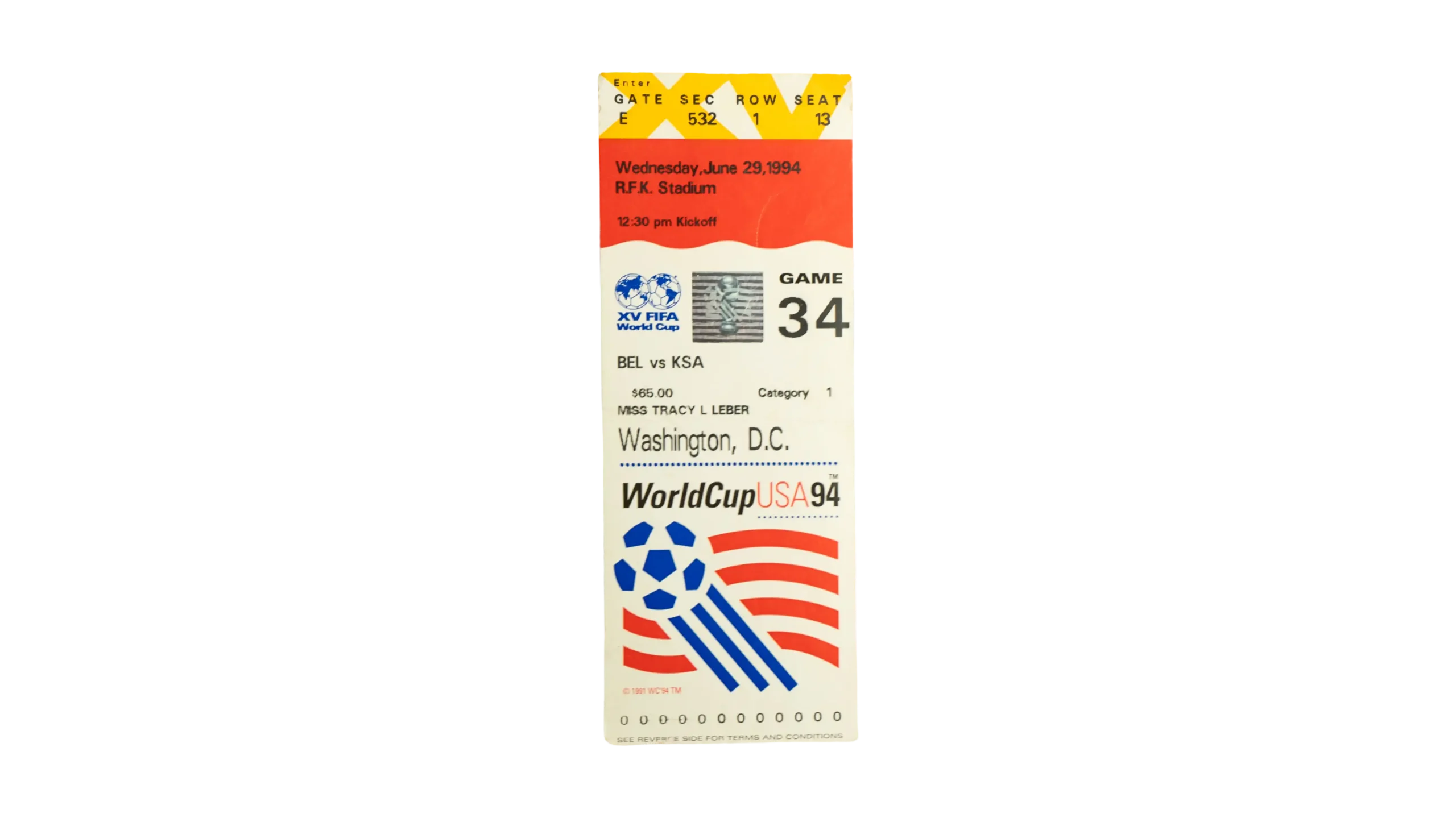 DSC08266 Official USA 94 FIFA World Cup Ticket - Image 1