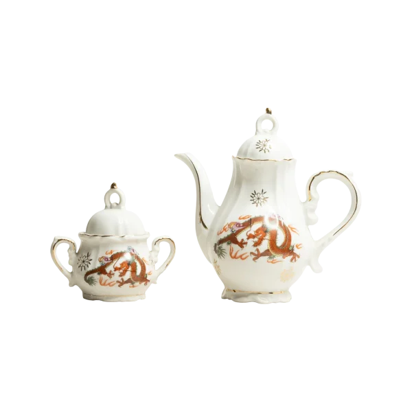 Dragonware Style Teapot & Sugar Bowl Set - Asian Dragon Motif