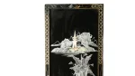 Chinese Black Lacquer Wall Panel - Mother of Pearl & Soapstone Inlay - Image 2