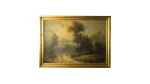 Framed Landscape Oil Painting - Pastoral River Scene with Gilt Frame