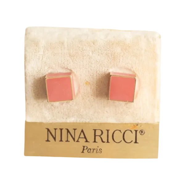 Nina Ricci Coral Pink Paris Square Enamel Earrings