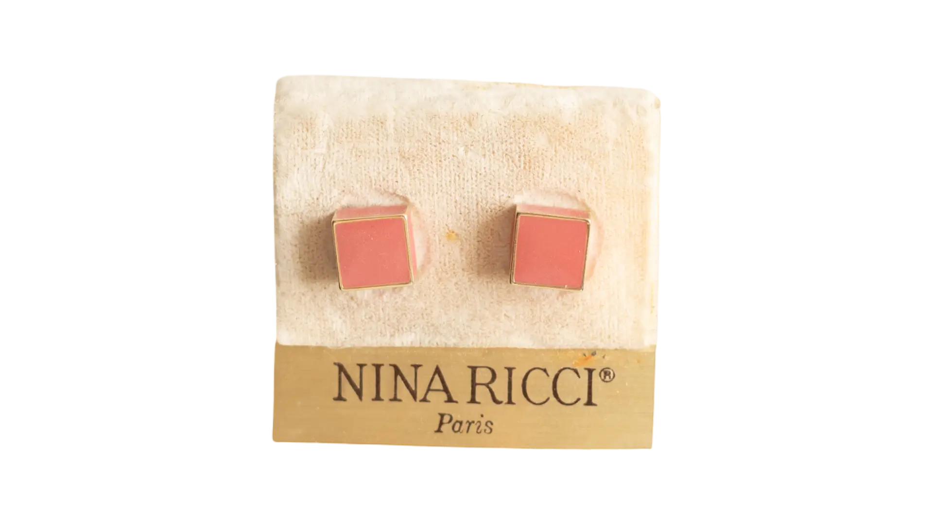 DSC02727 Nina Ricci Coral Pink Paris Square Enamel Earrings - Image 1