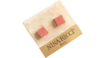 Nina Ricci Coral Pink Paris Square Enamel Earrings - Image 2