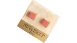 Nina Ricci Coral Pink Paris Square Enamel Earrings - Image 4