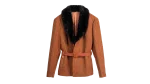 Checkered Faux Fur Collar Pure Virgin Wool Women's Short Coat
