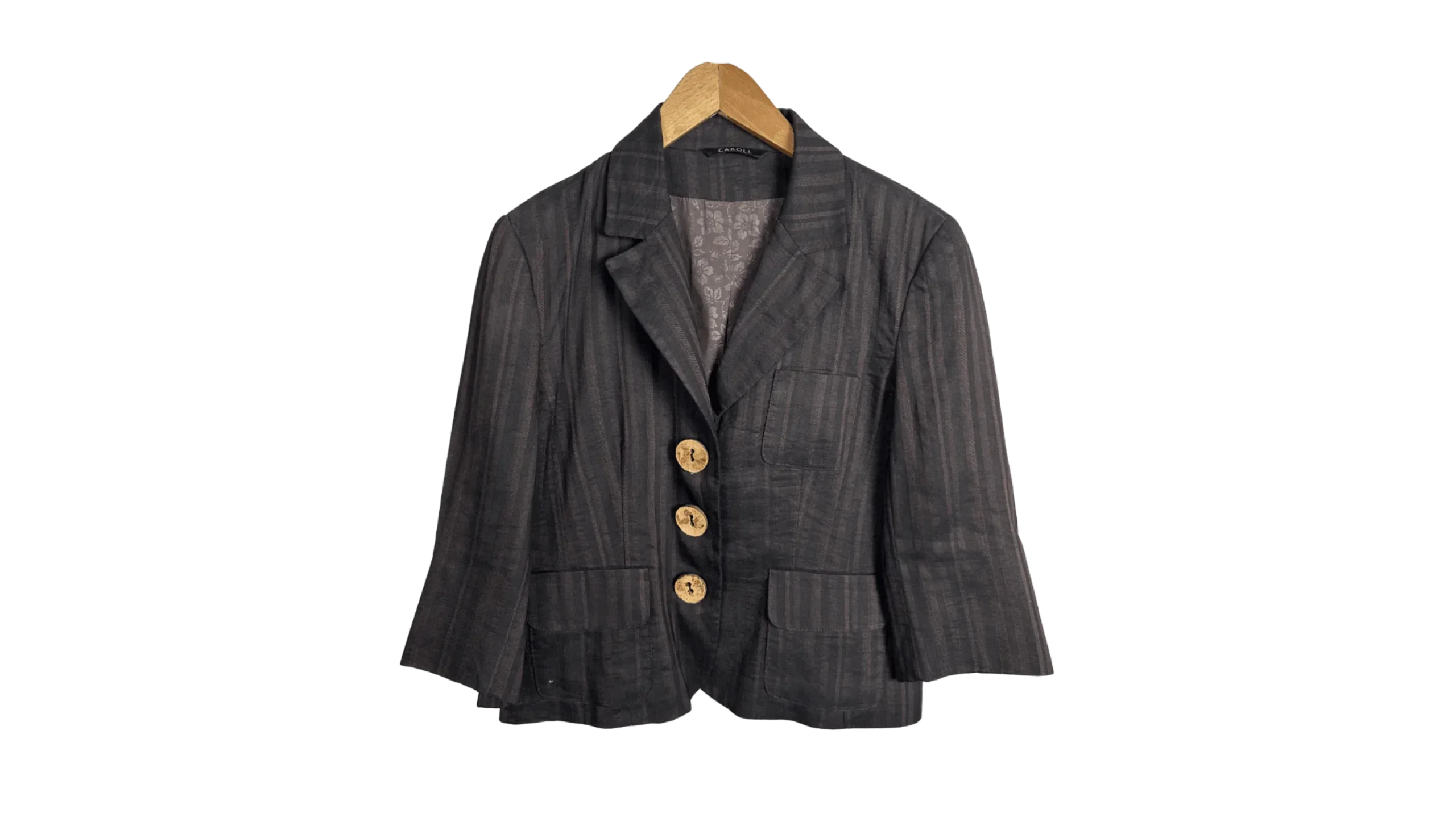 15 Caroll Linen Blend Brown Striped Women's Blazer - Image 1