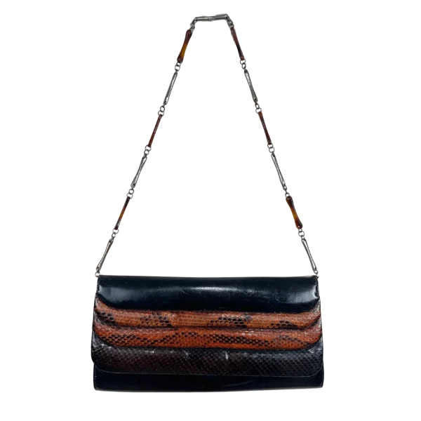 90s Genuine Leather & Snakeskin Chain Shoulder Bag