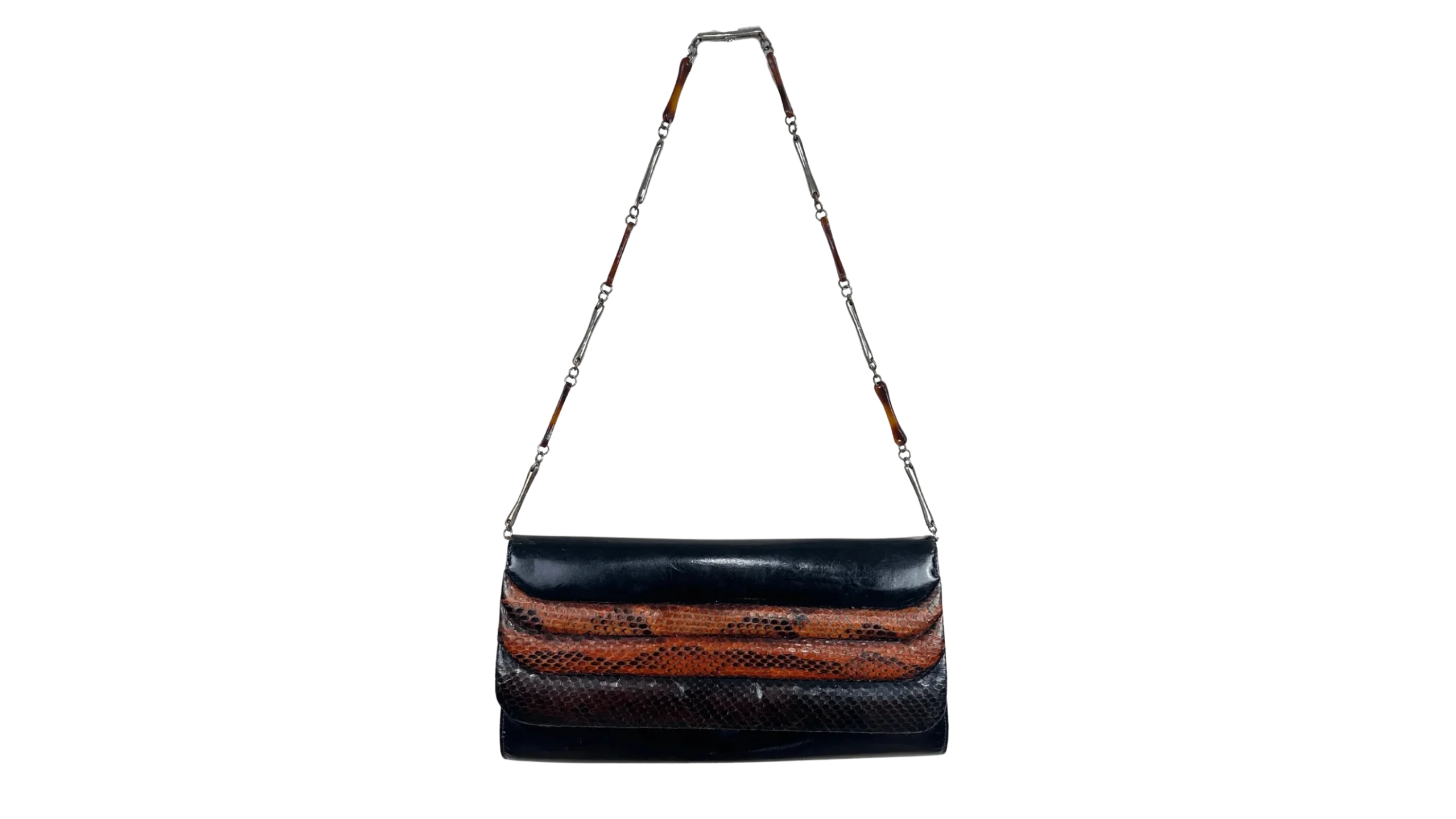 19 90s Genuine Leather & Snakeskin Chain Shoulder Bag - Image 1