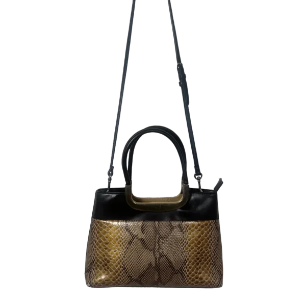 Faux Snakeskin Structured Bag with Gold Trim