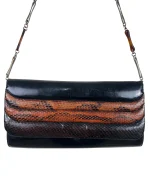 90s Genuine Leather & Snakeskin Chain Shoulder Bag - Image 2