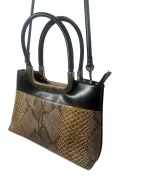 Faux Snakeskin Structured Bag with Gold Trim - Image 2