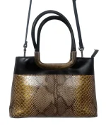 Faux Snakeskin Structured Bag with Gold Trim - Image 3