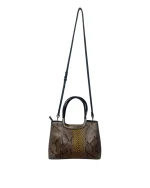 Faux Snakeskin Structured Bag with Gold Trim - Image 4