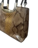 Faux Snakeskin Structured Bag with Gold Trim - Image 5