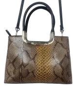 Faux Snakeskin Structured Bag with Gold Trim - Image 6