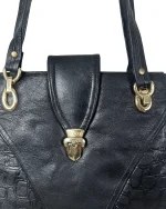 90s Genuine Leather Shoulder Bag With Gold Lock Detail - Image 4