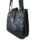 90s Genuine Leather Shoulder Bag With Gold Lock Detail - Image 3