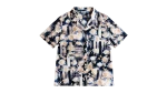 Abstract Floral Short-Sleeve Blue & Cream Button-Up Shirt
