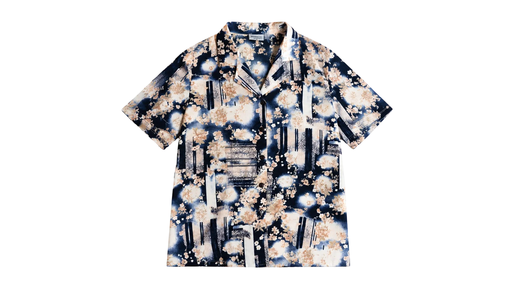 DSC05042 Abstract Floral Short-Sleeve Blue & Cream Button-Up Shirt - Image 1