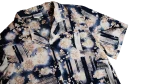 Abstract Floral Short-Sleeve Blue & Cream Button-Up Shirt - Image 3