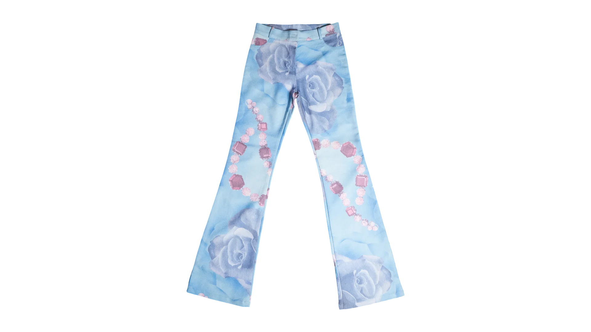 DSC05051 Light Blue Printed Flare Pants - Image 1