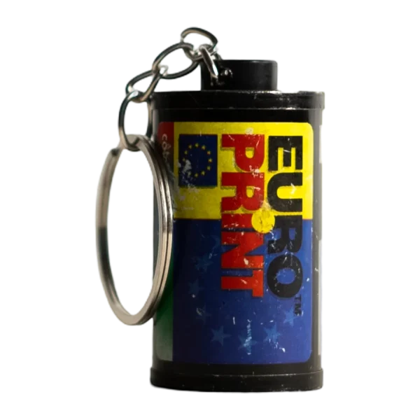 Euro Print Film Canister Keychain