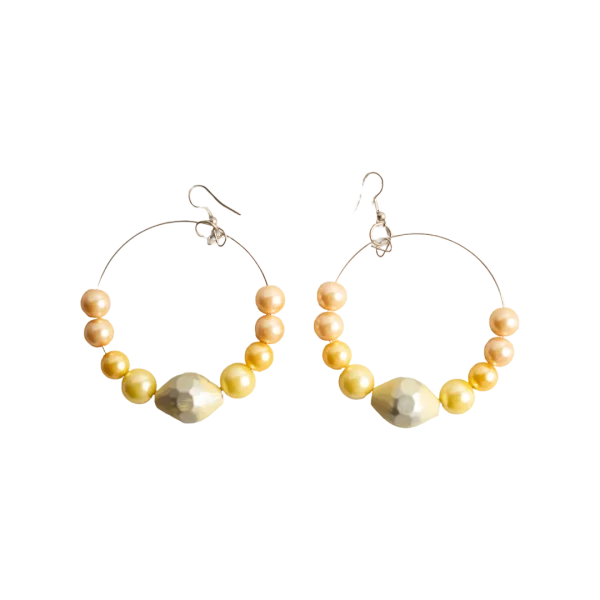 Boho Chic Ombré Pearl Beaded Wire Hoop Earrings