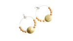 Boho Artisan Gold Pearl Hoop Earrings with Abstract Focal Bead - Image 3