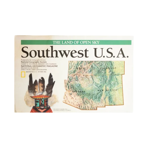1992 The Land of Open Sky: Southwest U.S.A. Map National Geographic