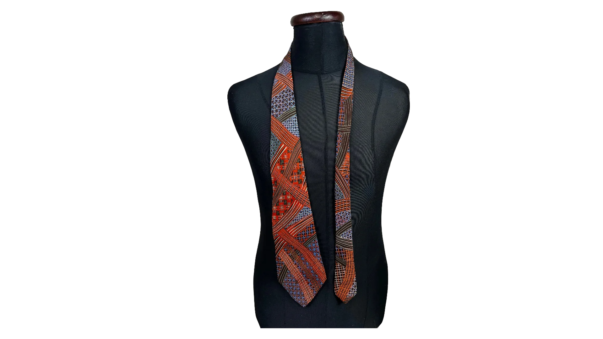 FNK118 Pierre Cardin Rust Blue Geometric Necktie - Image 1