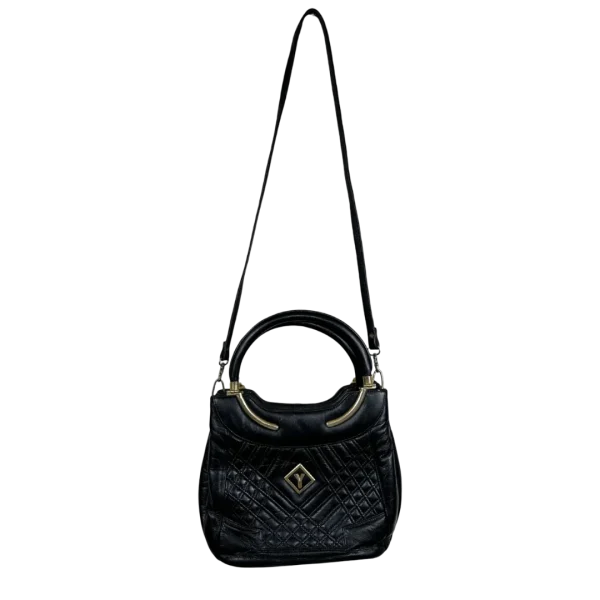Black Quilted Leather Satchel with Gold Accents
