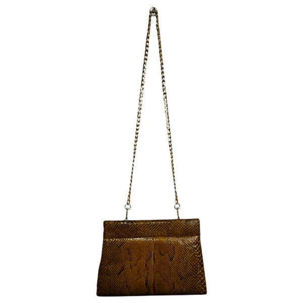 Genuine Brown Snakeskin Crossbody Bag With Golden Chain Strap