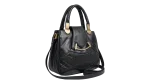 Black Genuine Leather Handbag with Dual Handles & Shoulder Strap