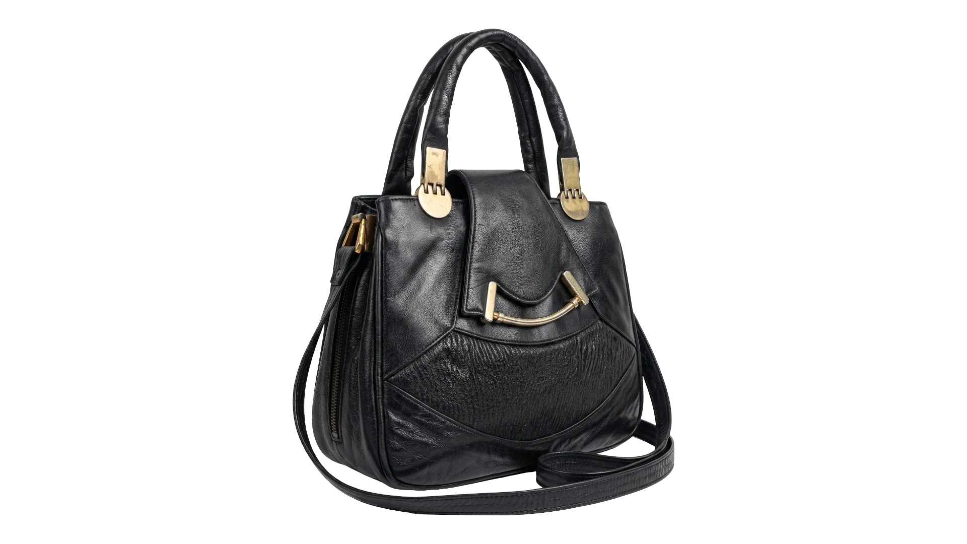 FNK140 Black Genuine Leather Handbag with Dual Handles & Shoulder Strap - Image 1