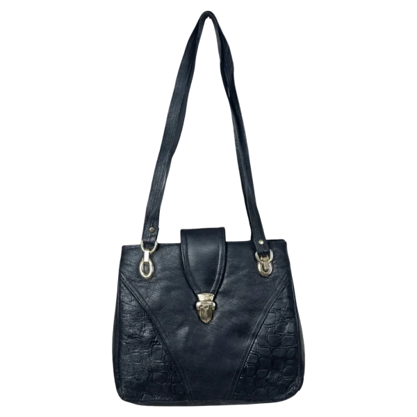 90s Genuine Leather Shoulder Bag With Gold Lock Detail