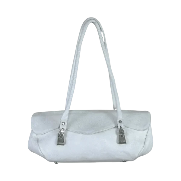 Y2K Minimalist White Genuine Leather Shoulder Bag