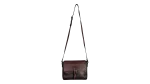 Two-Tone Brown Genuine Leather Crossbody Bag With Croc-Embossed Flap