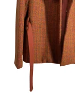 Checkered Faux Fur Collar Pure Virgin Wool Women's Short Coat - Image 5