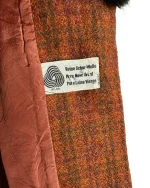 Checkered Faux Fur Collar Pure Virgin Wool Women's Short Coat - Image 6