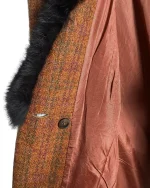 Checkered Faux Fur Collar Pure Virgin Wool Women's Short Coat - Image 7