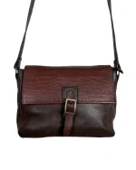 Two-Tone Brown Genuine Leather Crossbody Bag With Croc-Embossed Flap - Image 3