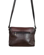 Two-Tone Brown Genuine Leather Crossbody Bag With Croc-Embossed Flap - Image 4