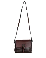 Two-Tone Brown Genuine Leather Crossbody Bag With Croc-Embossed Flap - Image 2