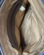 Two-Tone Brown Genuine Leather Crossbody Bag With Croc-Embossed Flap - Image 5