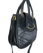 Black Genuine Leather Handbag with Dual Handles & Shoulder Strap - Image 2