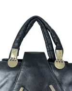 Black Genuine Leather Handbag with Dual Handles & Shoulder Strap - Image 3