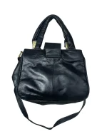 Black Genuine Leather Handbag with Dual Handles & Shoulder Strap - Image 4