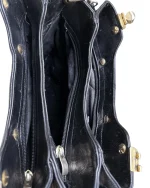 Black Quilted Leather Satchel with Gold Accents - Image 6