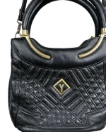 Black Quilted Leather Satchel with Gold Accents - Image 4